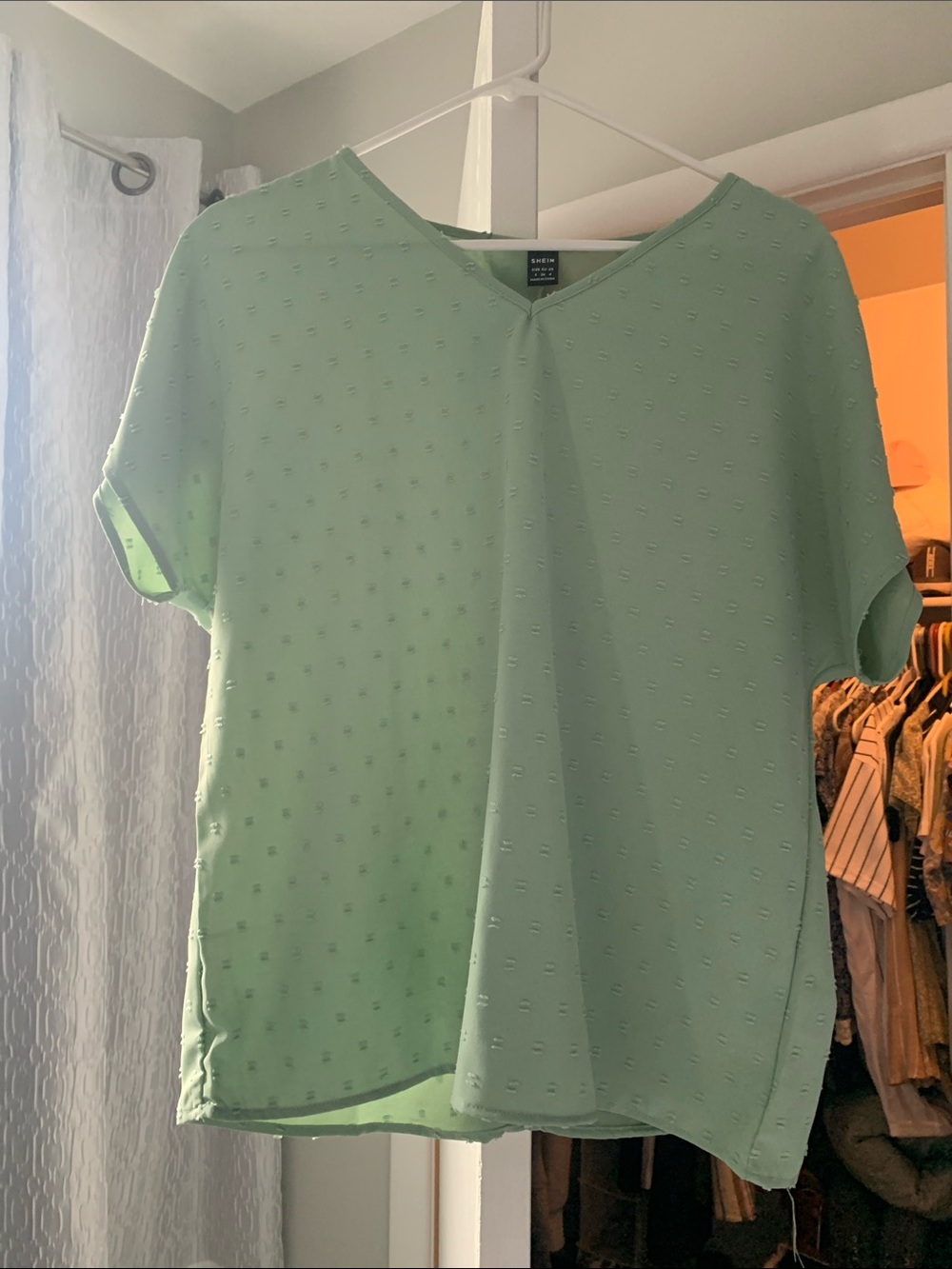 SHEIN Mint Green Textured V-Neck Blouse